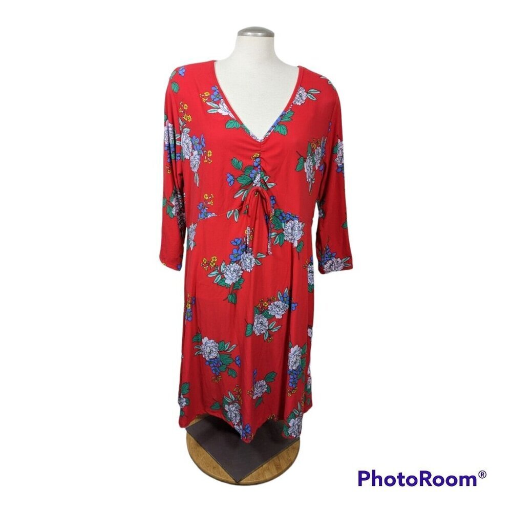 Bobbie Brooks NEW Dress Plus 3X Red Floral Stretch Romantic Feminine Valentines